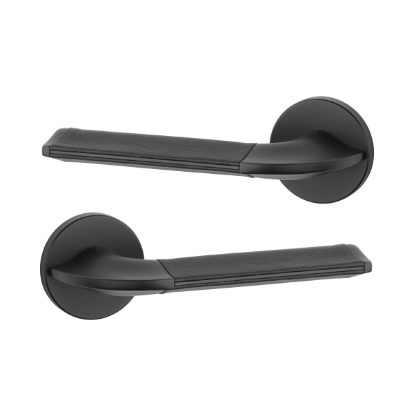Дверна ручка APRILE Detazia R 7S AS чорний матовий/ чорна шкіра BK/BLACK LEATHER