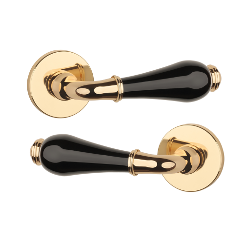 Дверна ручка APRILE DIANELLA R 7S AS поліроване золото/чорна кераміка LG/BLACK CERAMICS(тонка розета) Дверна ручка APRILE DIANELLA R 7S AS поліроване золото/чорна кераміка LG/BLACK CERAMICS(тонка розета)