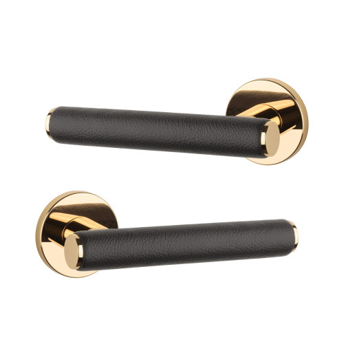 Дверна ручка APRILE Egeria R 7S AS полірована латунь/коричнева шкіра LG/BLACK LEATHER Дверна ручка APRILE Egeria R 7S AS полірована латунь/коричнева шкіра LG/BLACK LEATHER