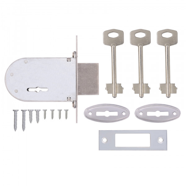 Замок врізний сувальдний, 3 ключа/ЦИНК, бексет 44 мм, суцільний ригель, додатковий