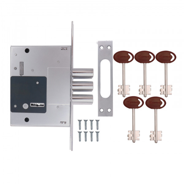 Замок врізний сувальдний, 5 ключів, бексет 60 мм, 3 ригеля/16мм, додатковий