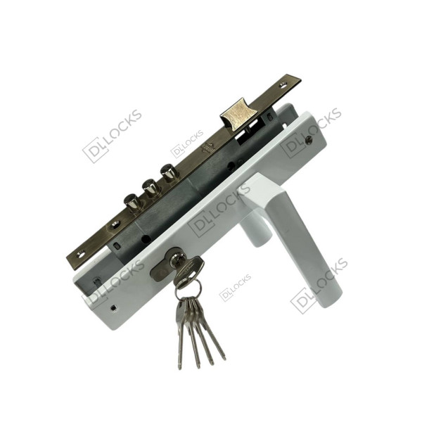 Замок для вхідних дверей з ручкою 85mm/45mm Білий